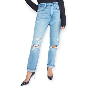 Aritzia Denim Forum The BF High Rise Loose Jeans Light Wash Distressed 29